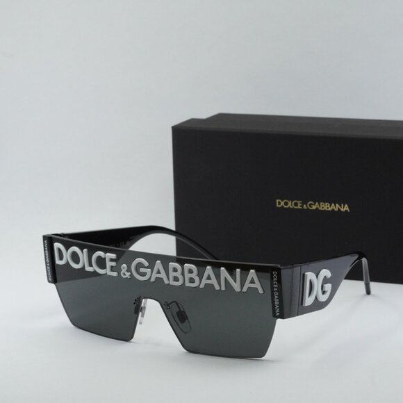 Dolce & Gabbana DG2233 01/87 Sunglasses Black Shield Frame, Grey Lenses main image 9
